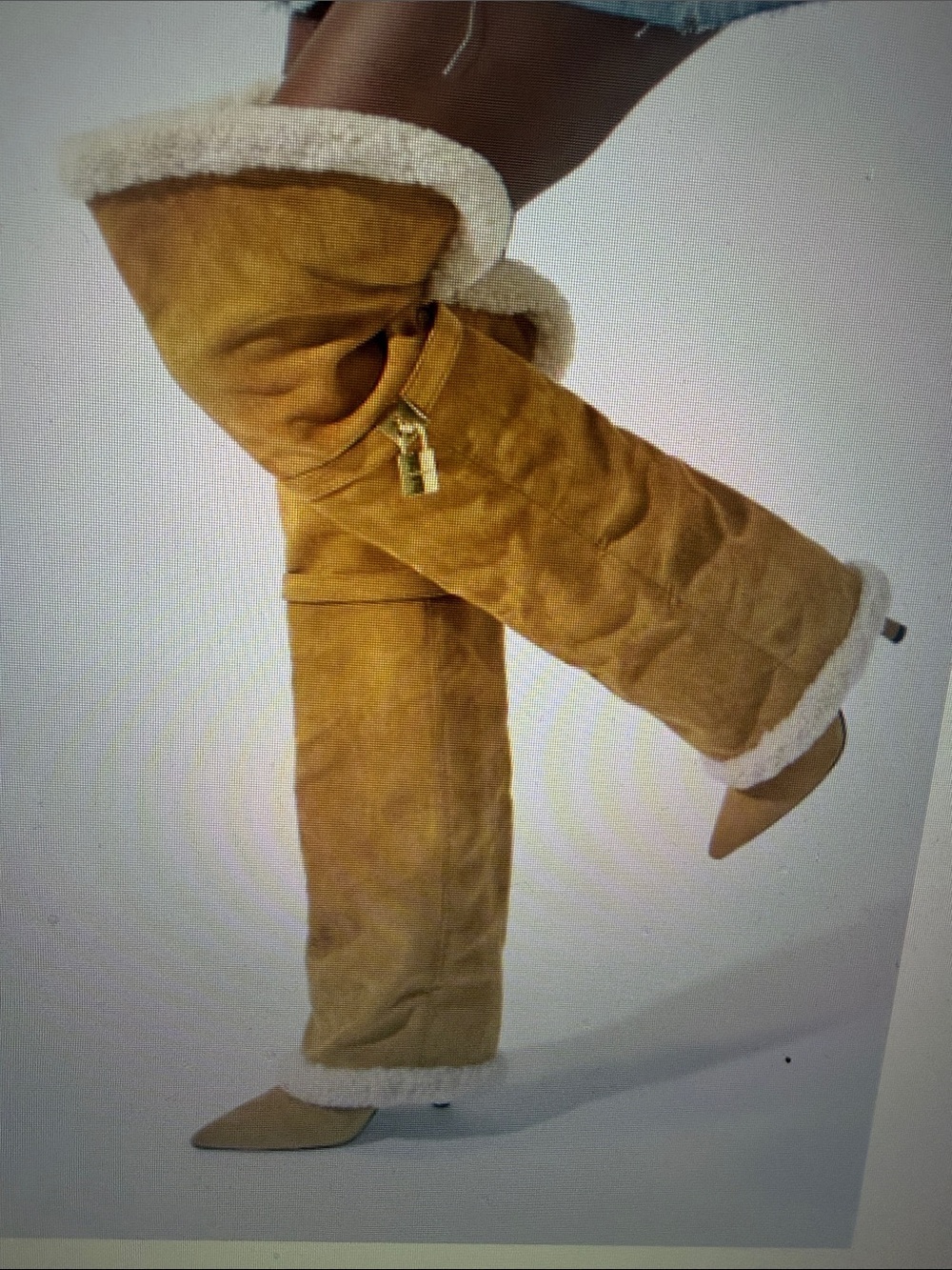 Over-the-Knee Faux Shearling Trim Boots - Camel - Picture 2 of 4